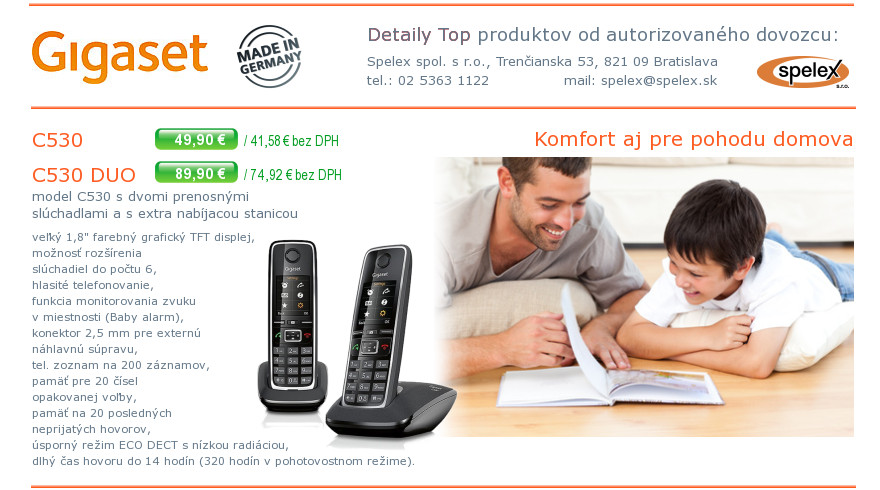 Podrobn� popis vlastnost� a parametrov telef�nov Gigaset C530 a C530 Duo