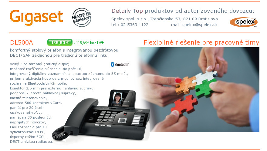 Podrobn� popis vlastnost� a parametrov telef�nu Gigaset DL500A