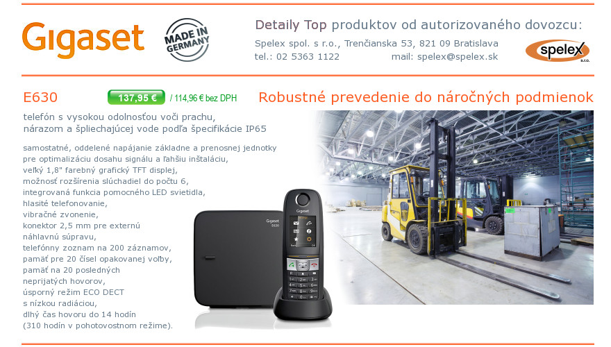 Podrobn popis vlastnost a parametrov telefnu Gigaset E630