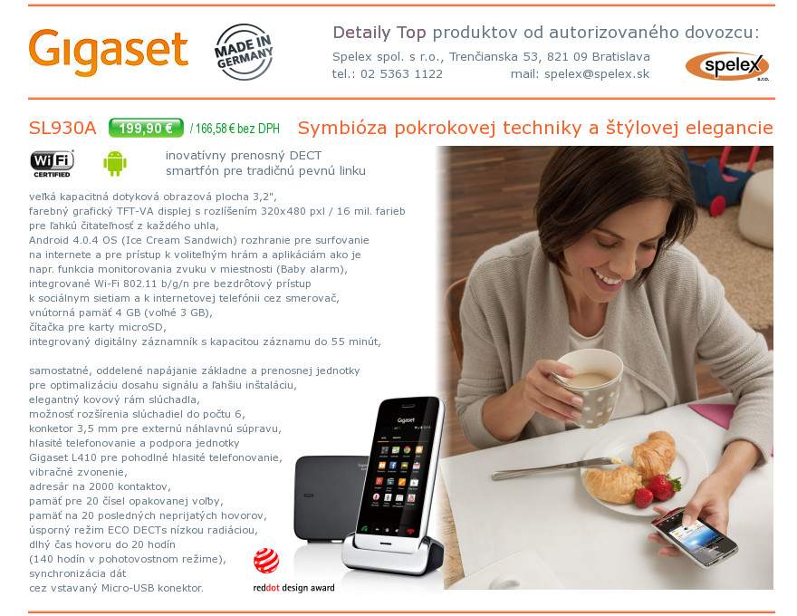 Podrobn� popis vlastnost� a parametrov telef�nu Gigaset SL930A